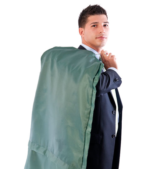 Man holding his ironed clothes